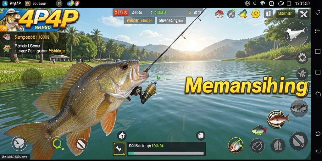 Tampilan gameplay 4P4P dengan pengalaman memancing yang realistis.
