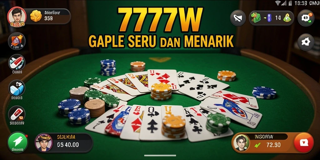 Screenshot gameplay seru dari 7777W yang menampilkan suasana Gaple.