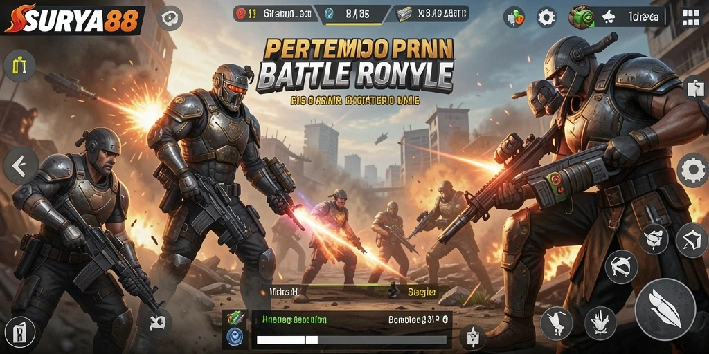 Gameplay menegangkan dalam pertempuran Battle Royale SURYA88.