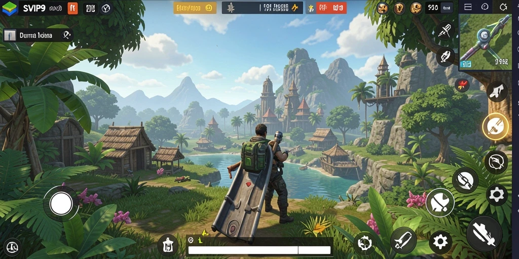 Screenshot gameplay SVIP9 yang menampilkan dunia terbuka yang megah.